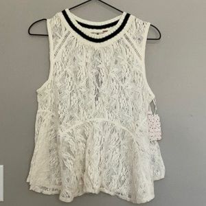 Free People lace tank top Ivory/black
